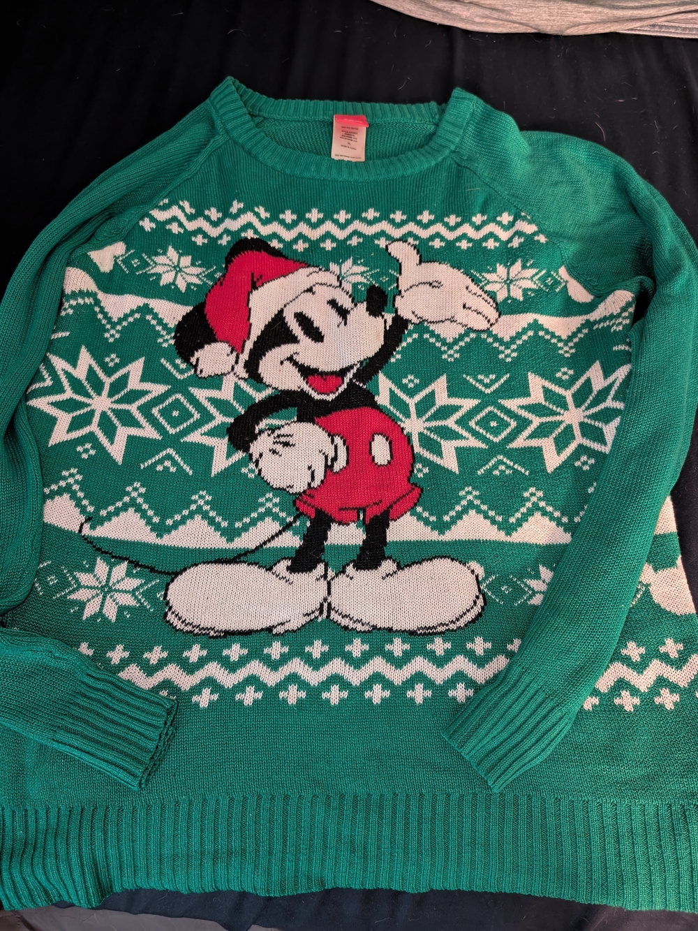 Disney Green Holiday Mickey Knit Crewneck Sweater